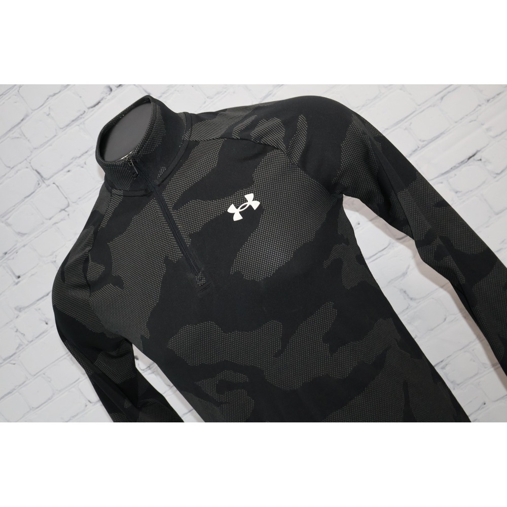 Under Armour 1/4 Zip Pullover Shirt Mens Small Black Camo Loose Fit Performance